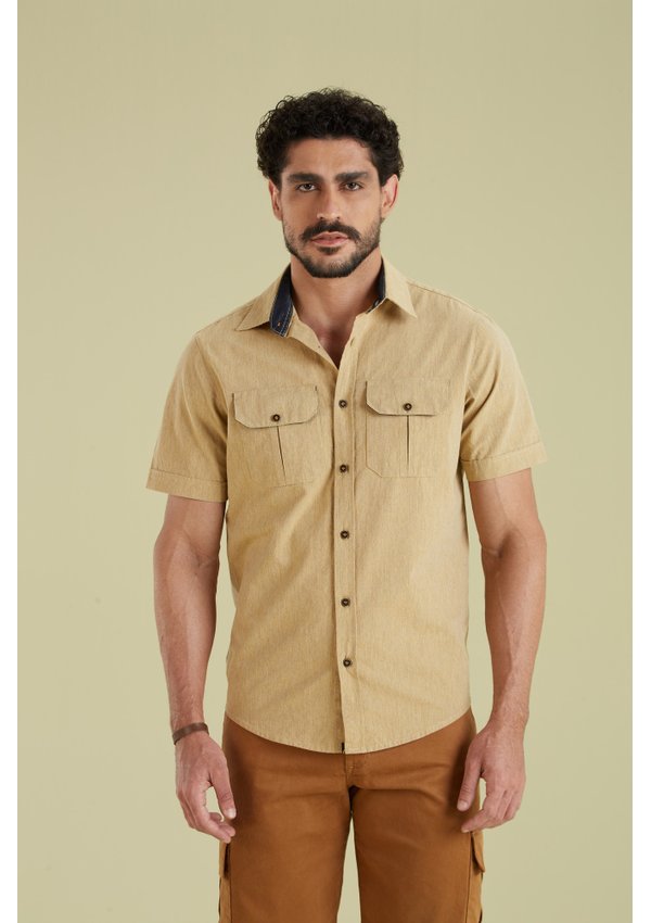02 camisa masculina slim bolso chanfro
